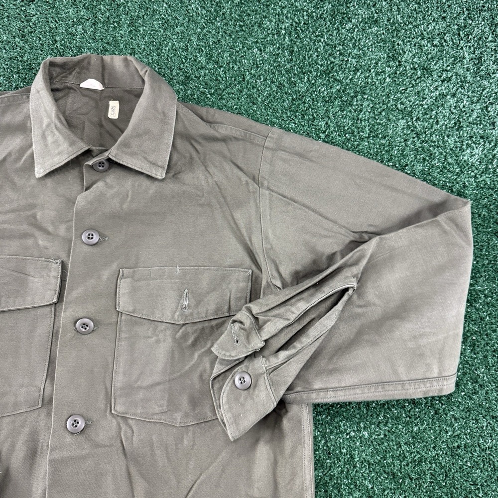 Vintage 60s USMC OG-107 Utility Button Up Shirt Mens Large Military Stencil USA